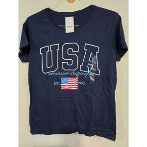 Zoe + Liv Women's Large Navy T-Shirt w/"USA American Original Est. 1992" *NWT*